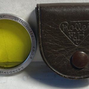 VINTAGE ROLLEI ROLLEIFLEX ROLLEIFILTER Yellow LENS W/ Leather CASE 28.5 Heidecke